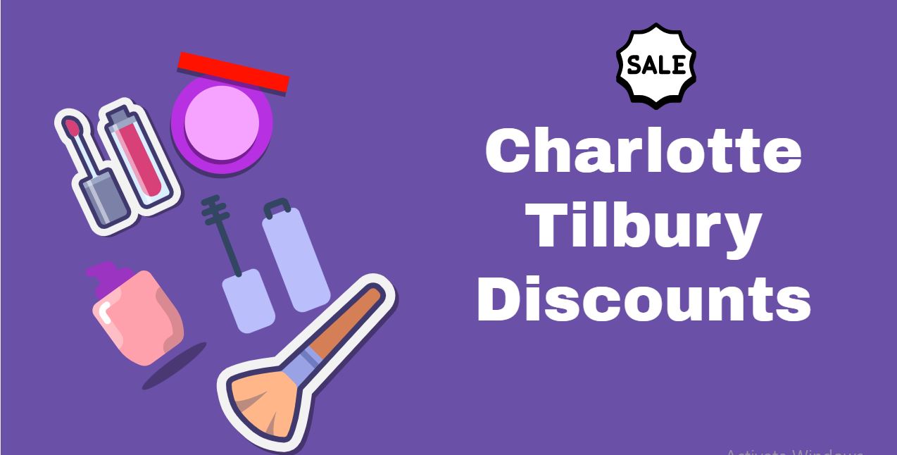 purple background and written charlotte tilbury discounts with makeup icons