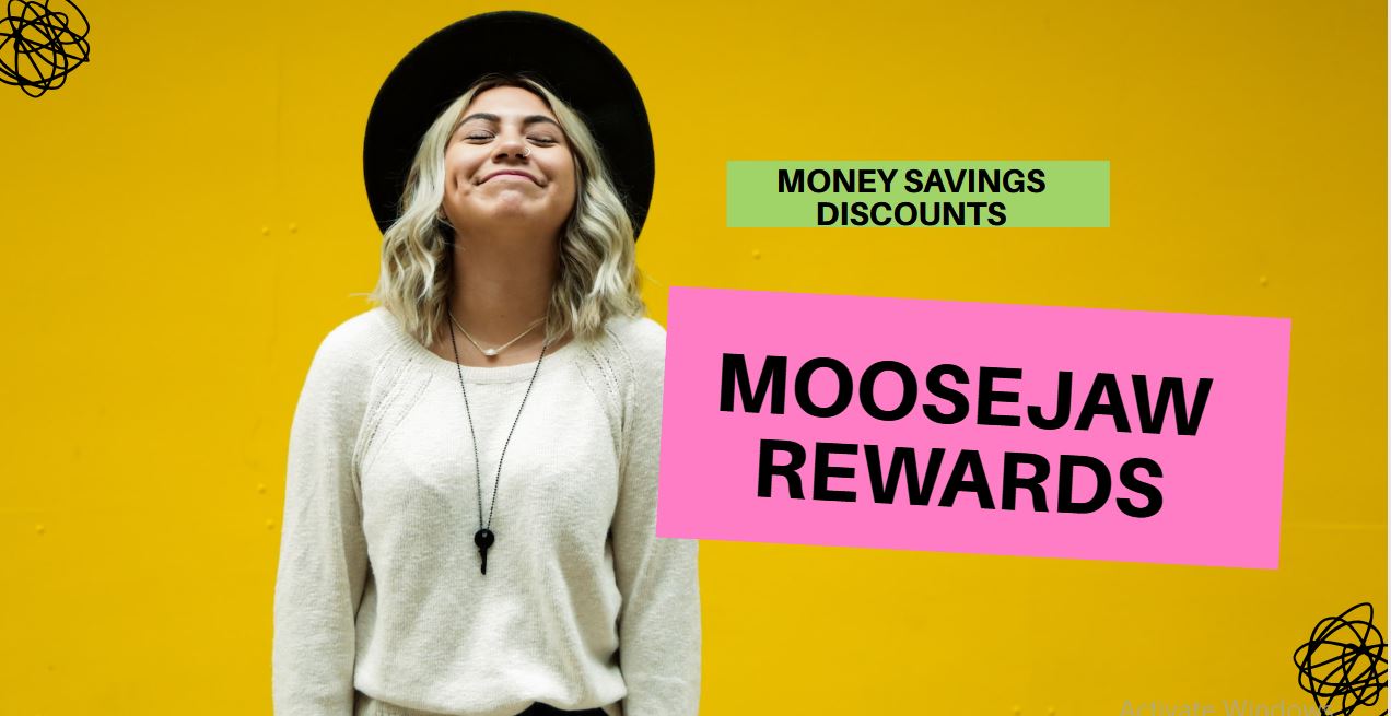a lady in hat with written moosejaw rewards and discounts